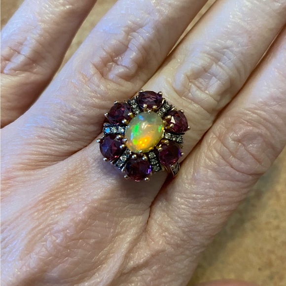 LeVian 14K Rose Gold Opal Rhodolite Garnet Chocolate Diamond Ring STUNNING‼️ - Picture 4 of 15